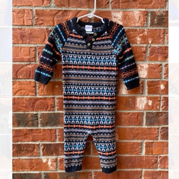 Hanna Anderson 80 Toddler 18-24 Black Fair Isle Knit Snap Button One Peice Suit